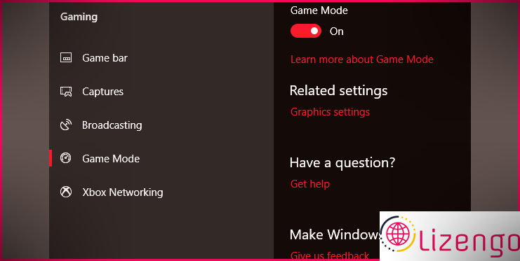 paramètres du mode de jeu Windows 10