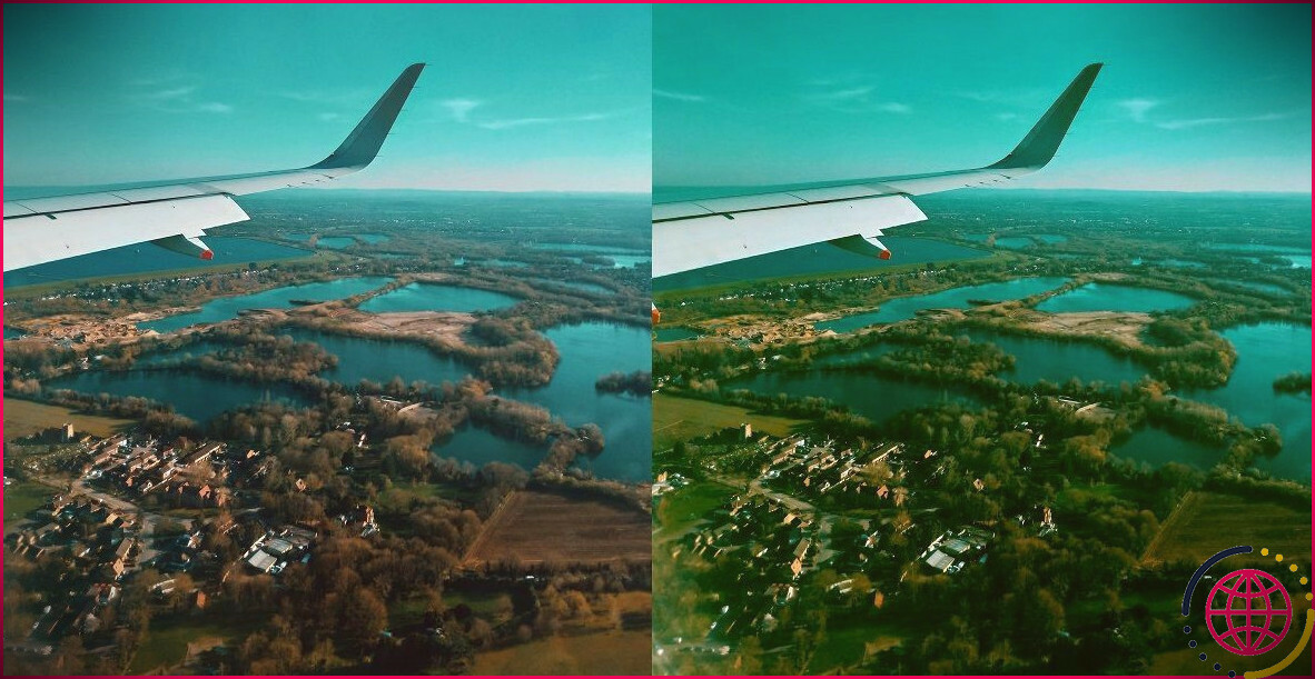 vue depuis une fenêtre d'avion - avant et après