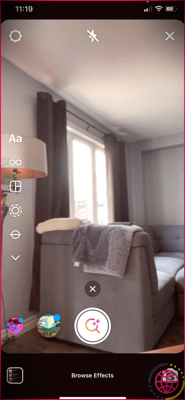 Instagram Camera Couch mettant en évidence les filtres.