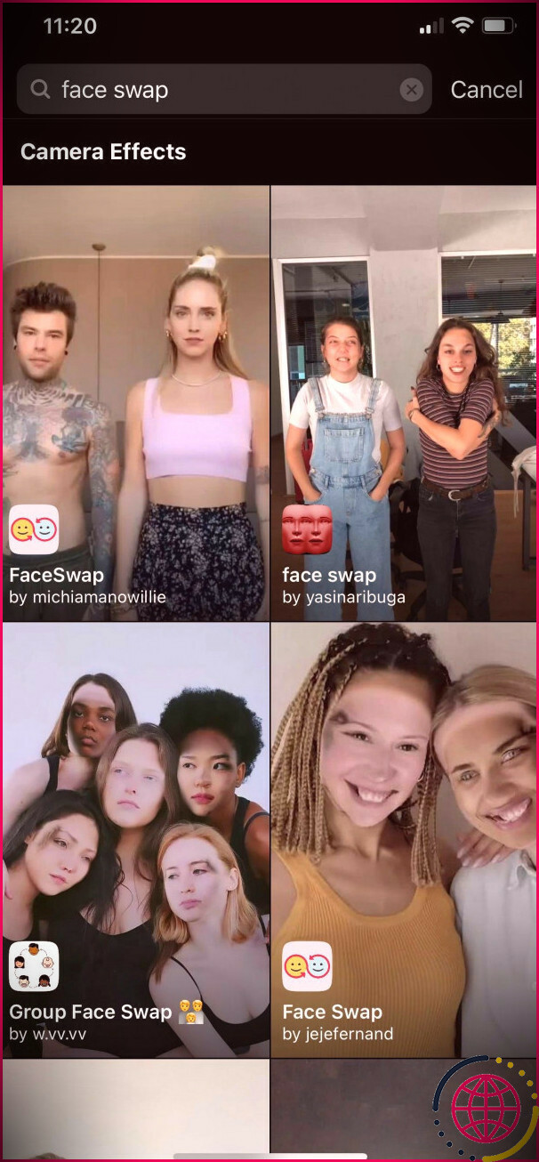 Échanges de visages à plusieurs filtres Instagram.