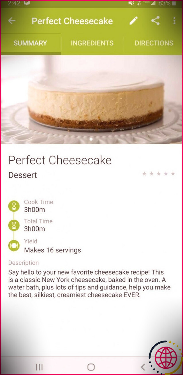 Mon livre de recettes Application de gestion de recettes iPhone Android Cheesecake