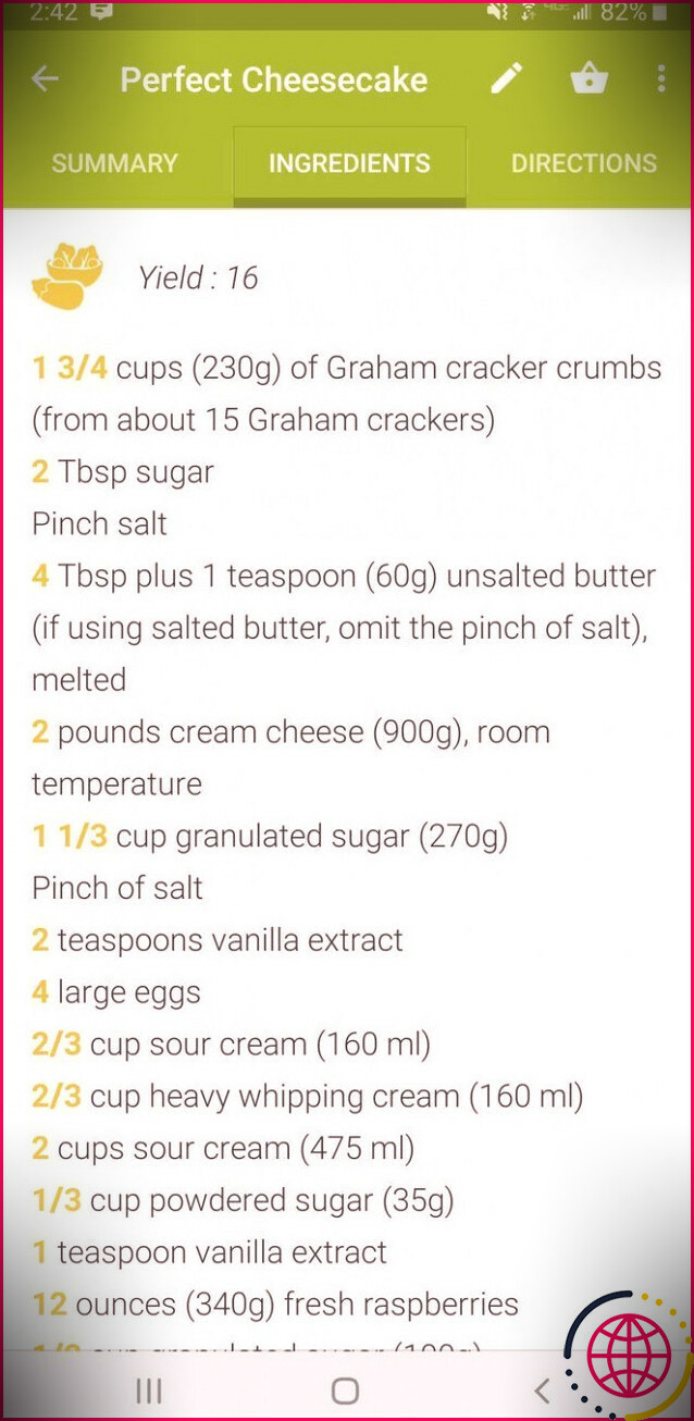 Mon livre de recettes Recette Gestion de la liste des ingrédients de l'application iPhone Android