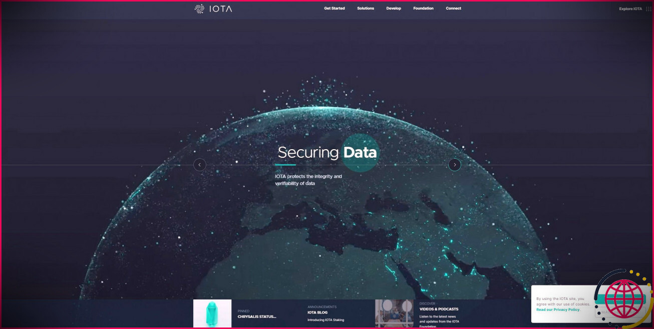 Capture d'écran de la page d'accueil de l'IOTA