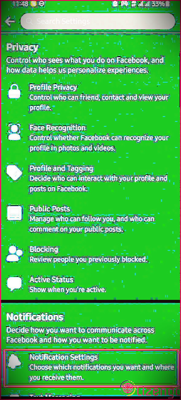 capture d'écran montrant les paramètres du profil sur facebook