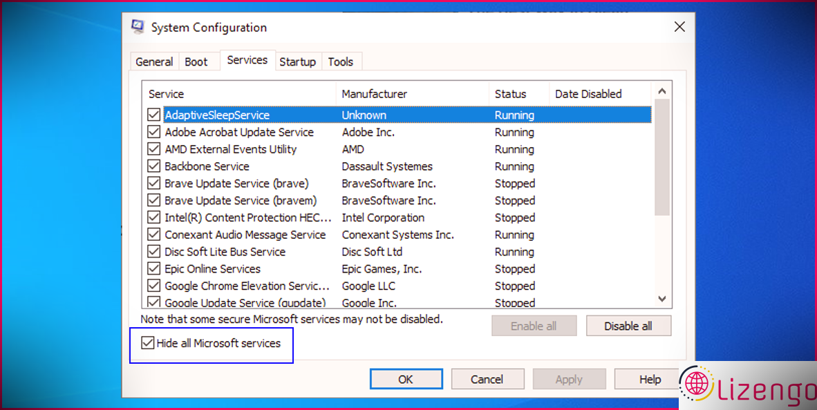 Configuration du système sous Windows 10