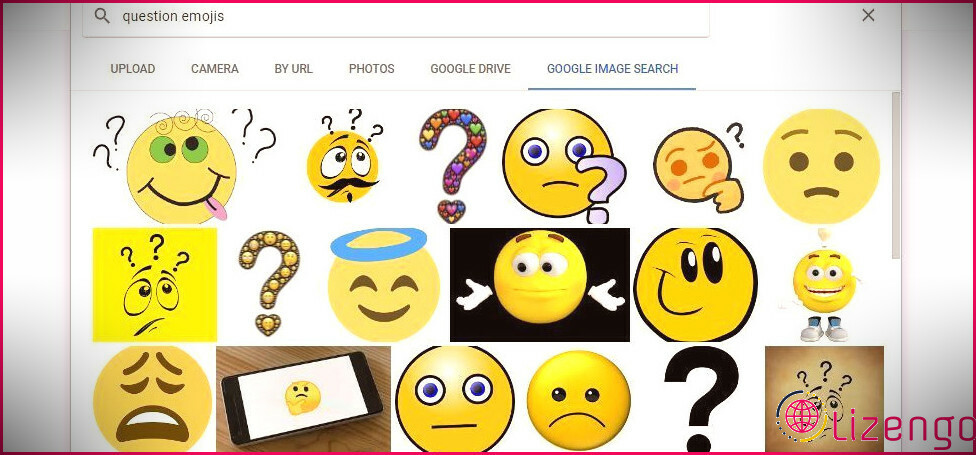 Résultats de recherche d'emojis sur Google Form