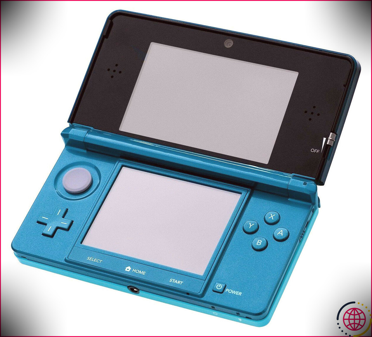 Aqua Blue Original Nintendo 3DS sur fond blanc
