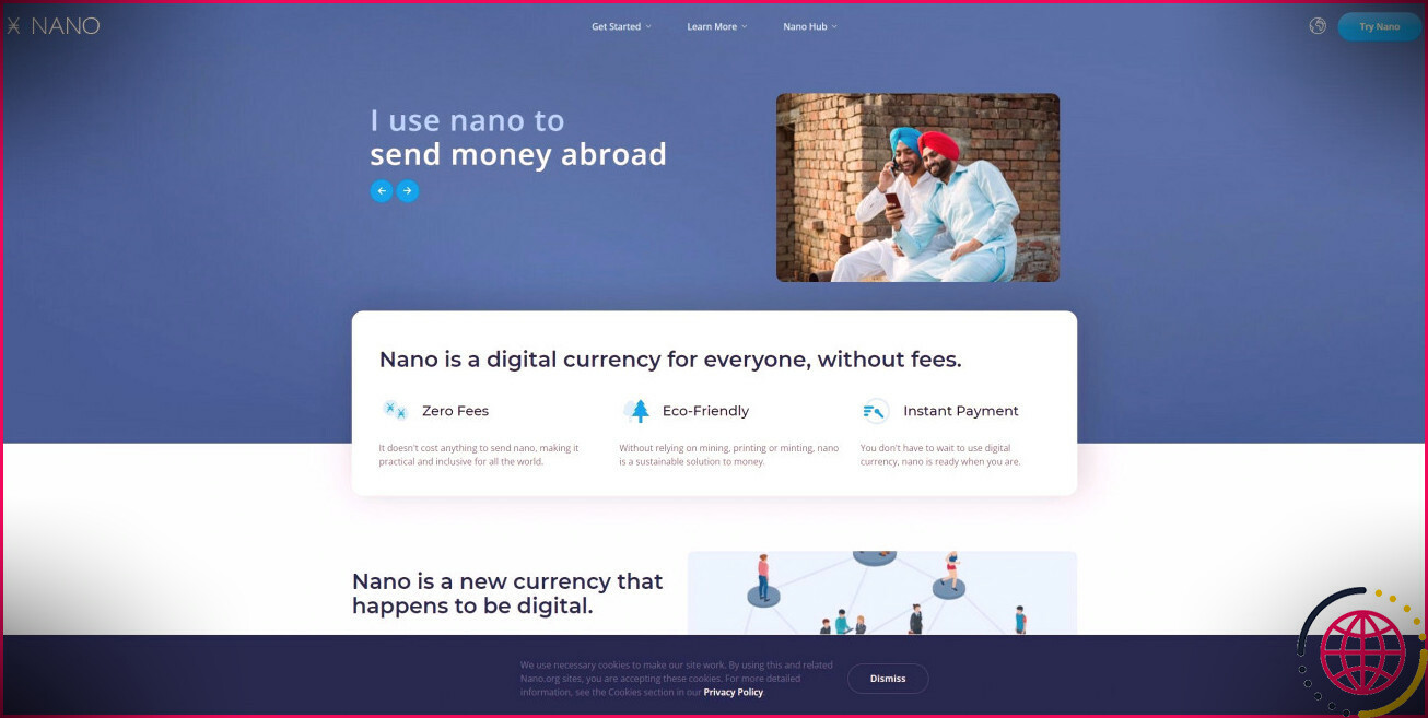 Capture d'écran de la page d'accueil de NANO