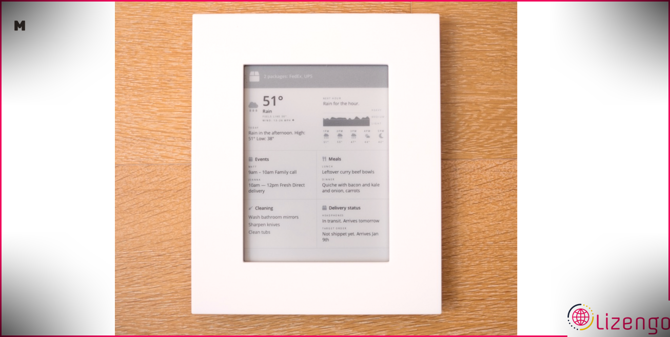 Une capture d'écran affichant un Kindle avec des données de maison intelligente affichées