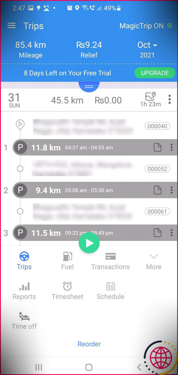 Traqueur de kilométrage Triplog Android 