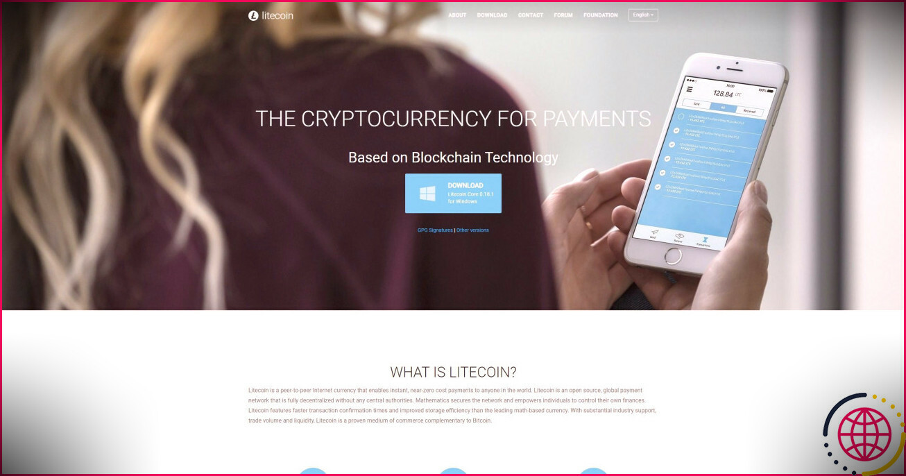 Capture d'écran de la page d'accueil de Litecoin