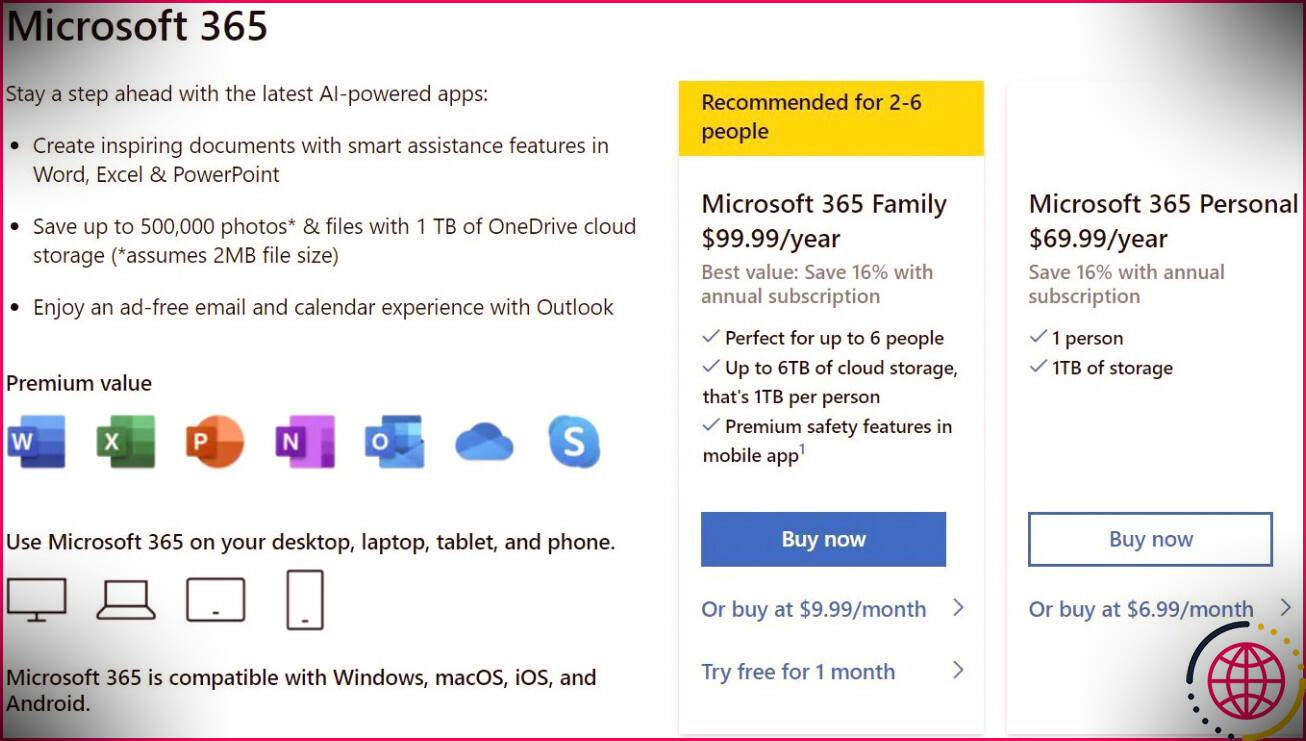 Microsoft 365 pour un usage domestique