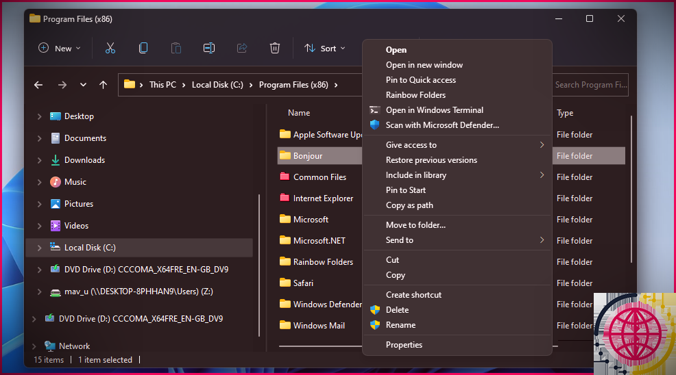 L'option de menu contextuel Rainbow Folders 