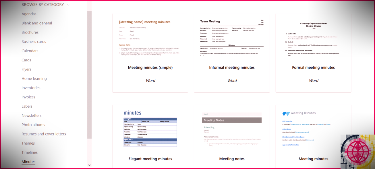 Modèles et catégories de procès-verbaux de réunion en ligne Microsoft Word