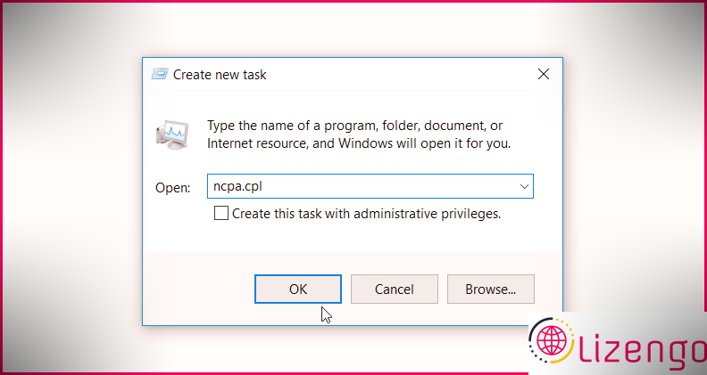 Ouverture de l'outil de connexions réseau Windows à l'aide du gestionnaire de tâches