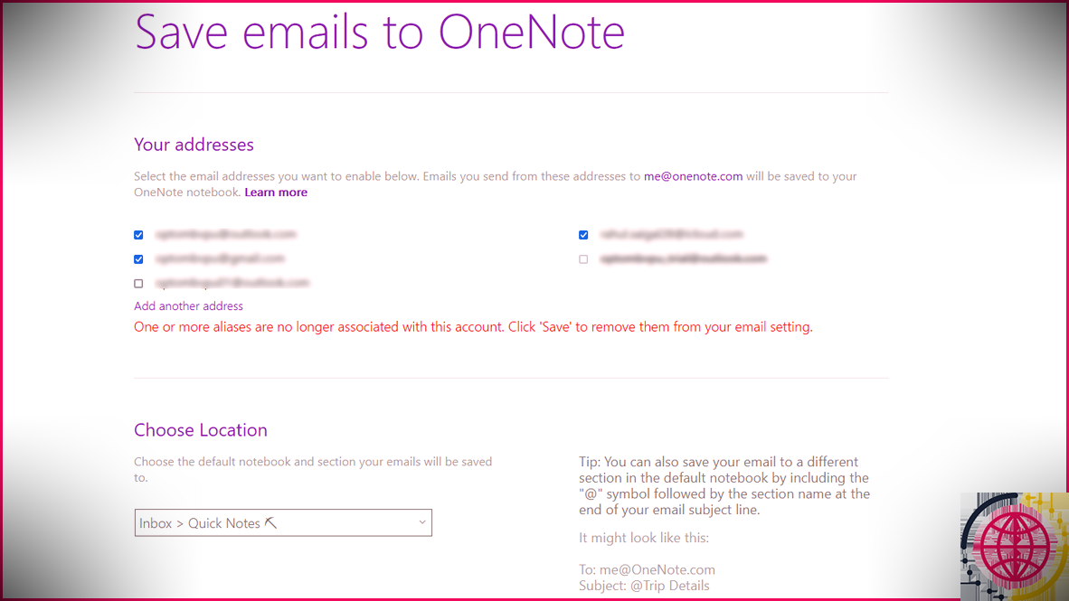 envoyer un e-mail à OneNote