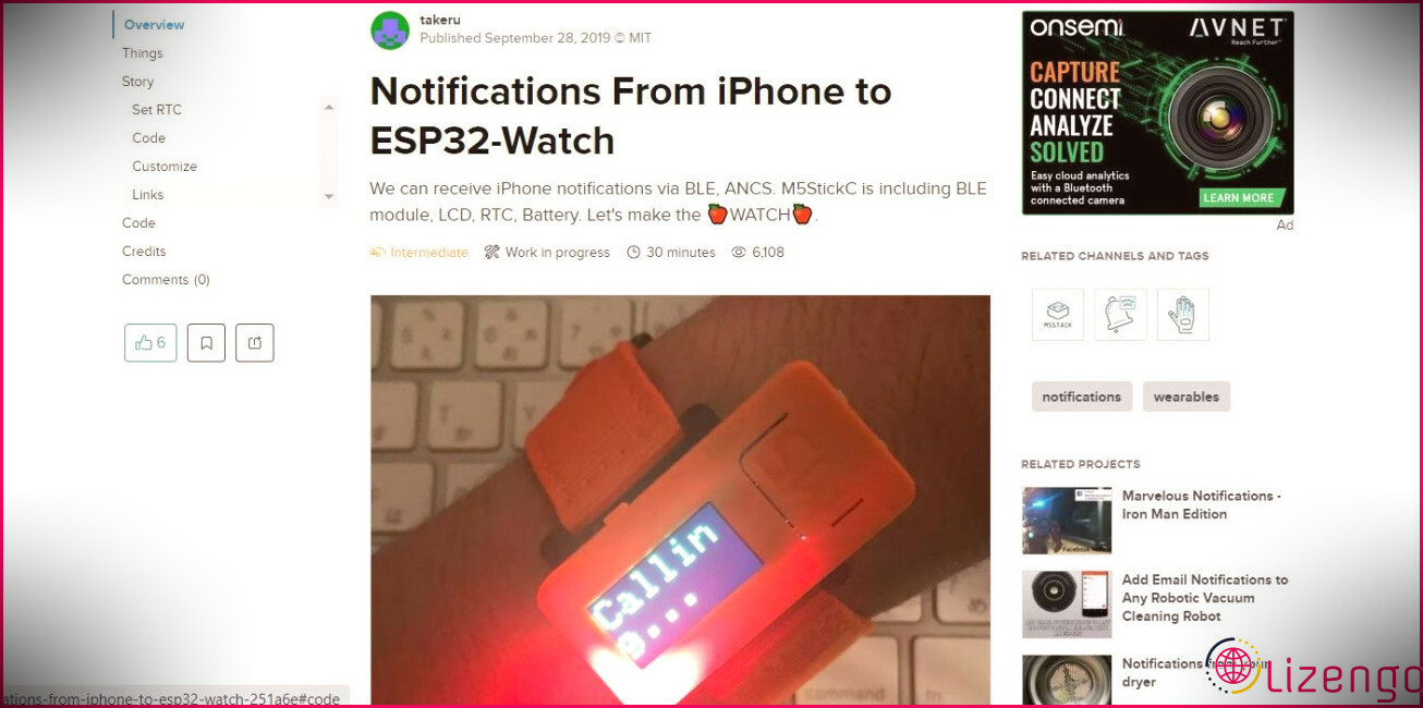 notification sde l'iphone à la montre esp32