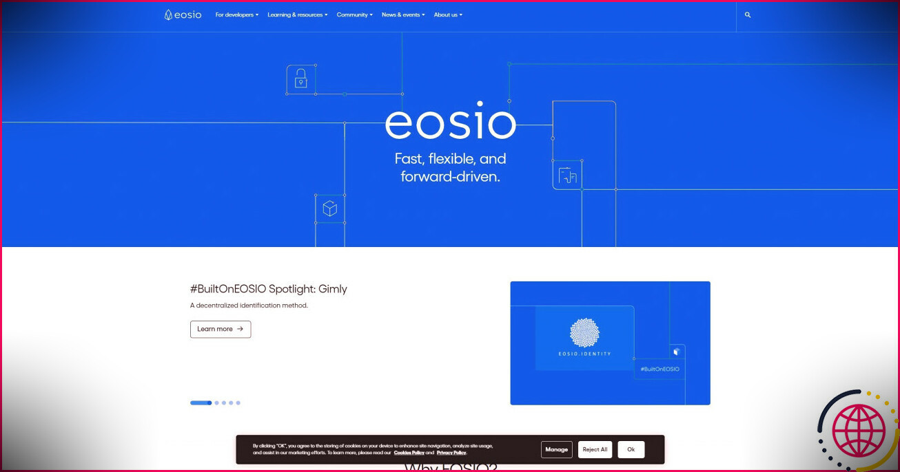 Capture d'écran de la page d'accueil d'EOS