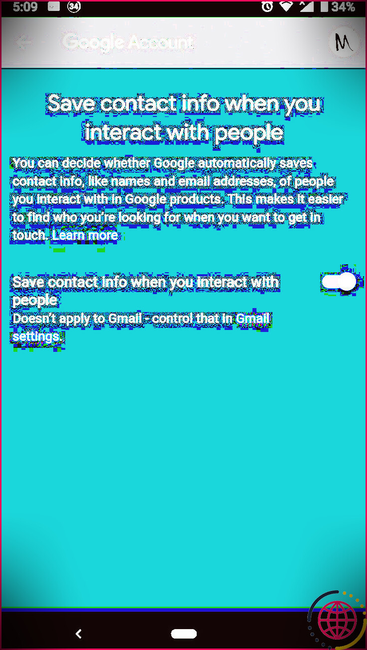 paramètres google android enregistrer l'option d'informations de contact
