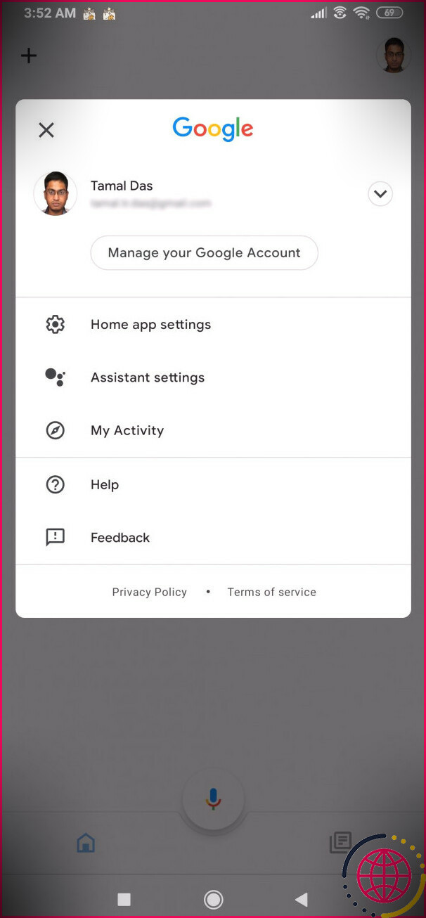 Un visuel montrant le changement de compte depuis le profil de l'application Google Home