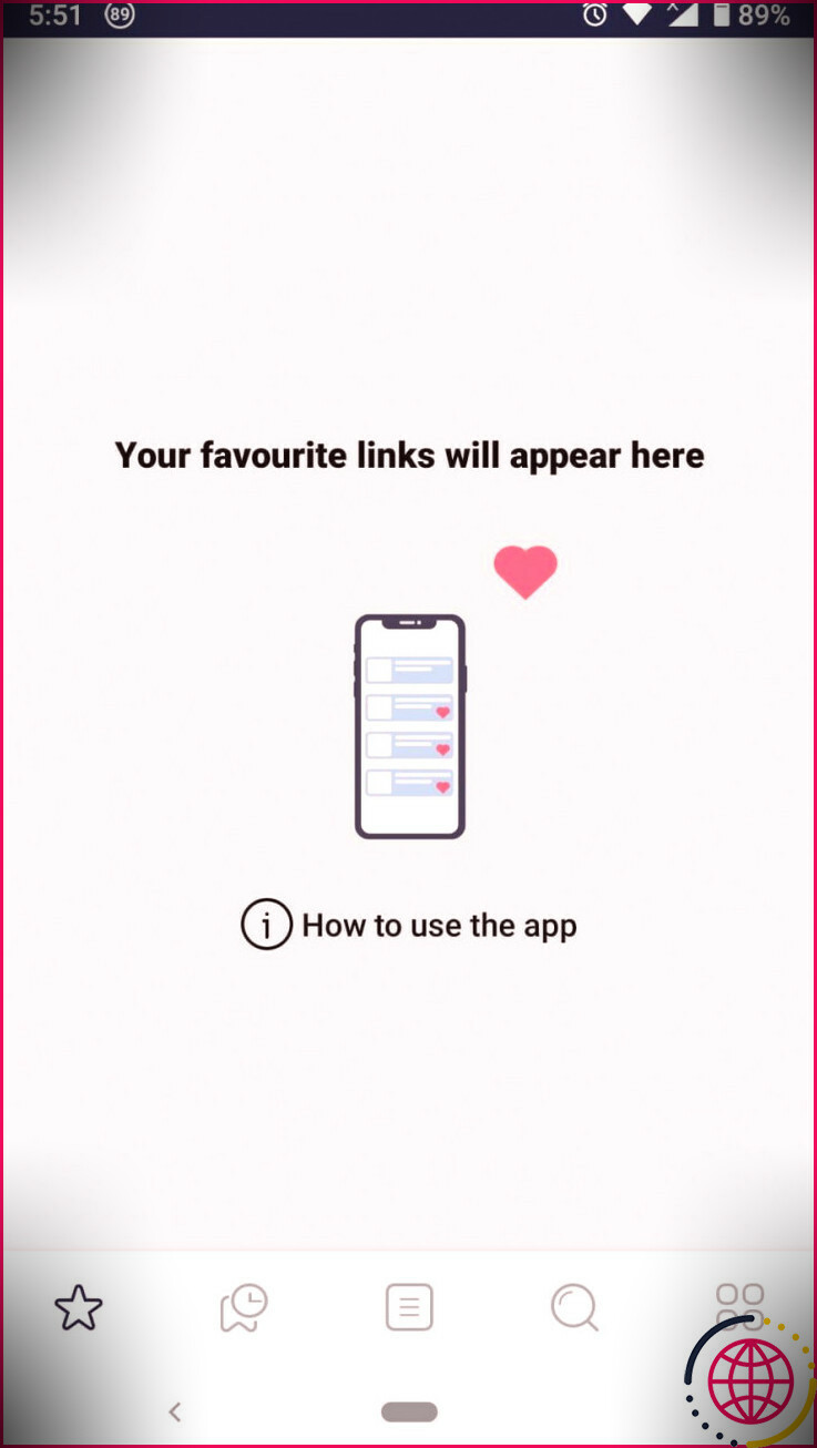 capture d'écran de la page de favoris de l'application keeplink