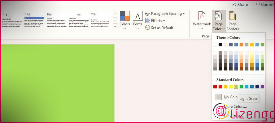 changer la couleur de la page dans Microsoft Word