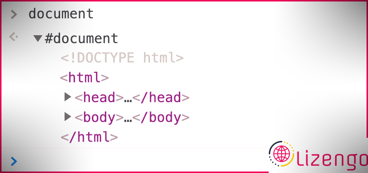 Console Javascript affichant un objet document type