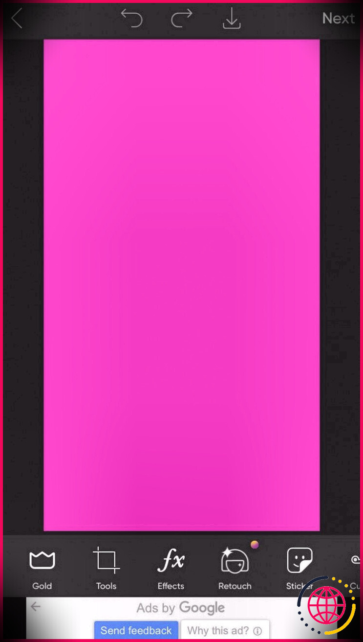 Créer un écran rose PicsArt