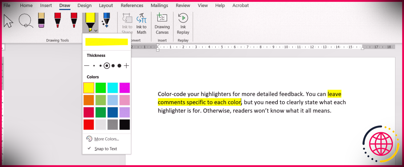 Outil stylo surligneur sur Microsoft Word