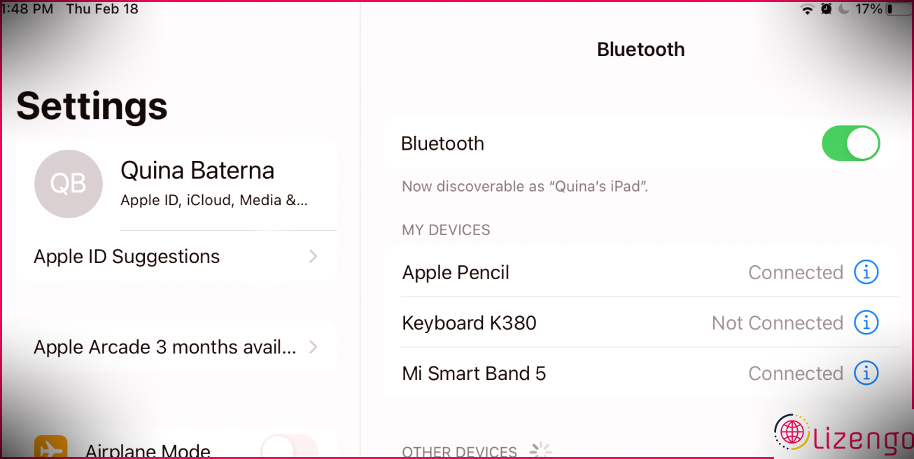 Paramètres Bluetooth de l'iPad