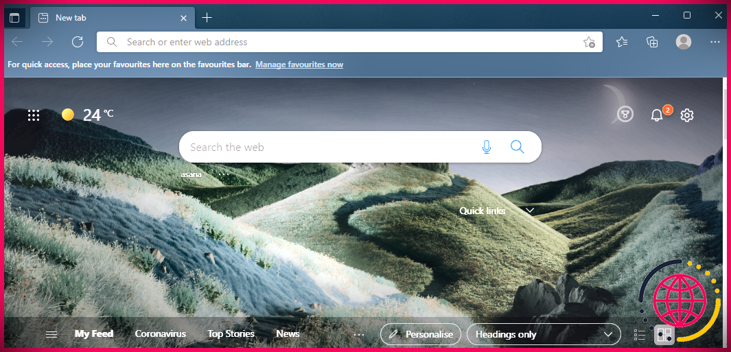 Une capture d'écran du thème Wandering Fields pour Microsoft Edge
