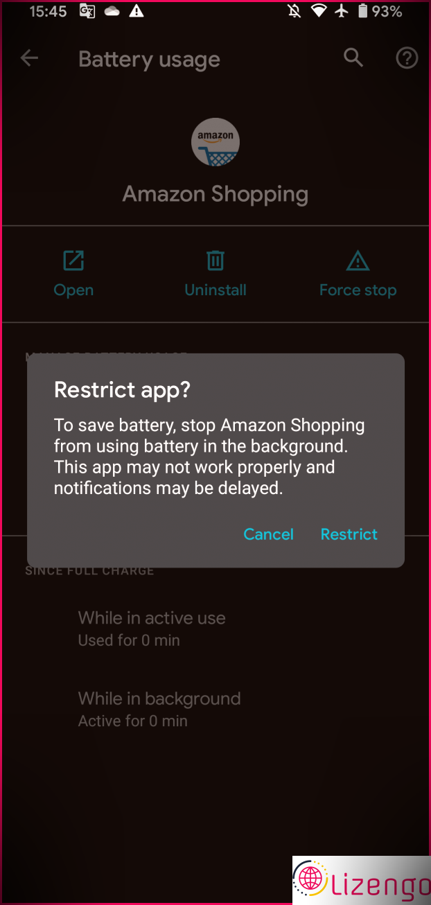 Android Confirmer l'application de restriction de batterie