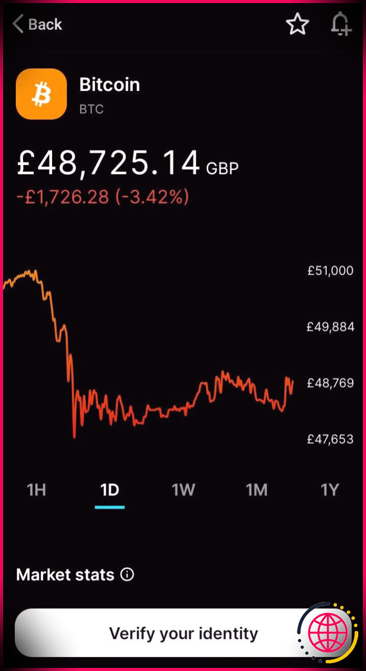 capture d'écran du graphique du prix du bitcoin gemini