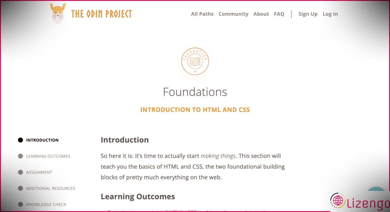 Présentation du cours de codage HTML TheOdinProject 