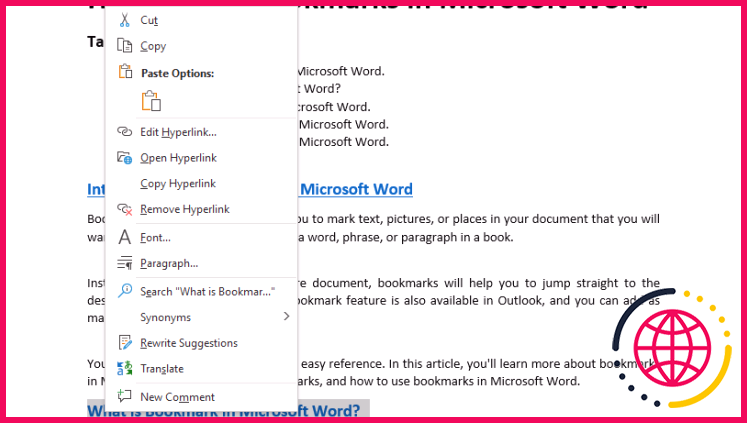 Signet Microsoft Word supprimer des liens