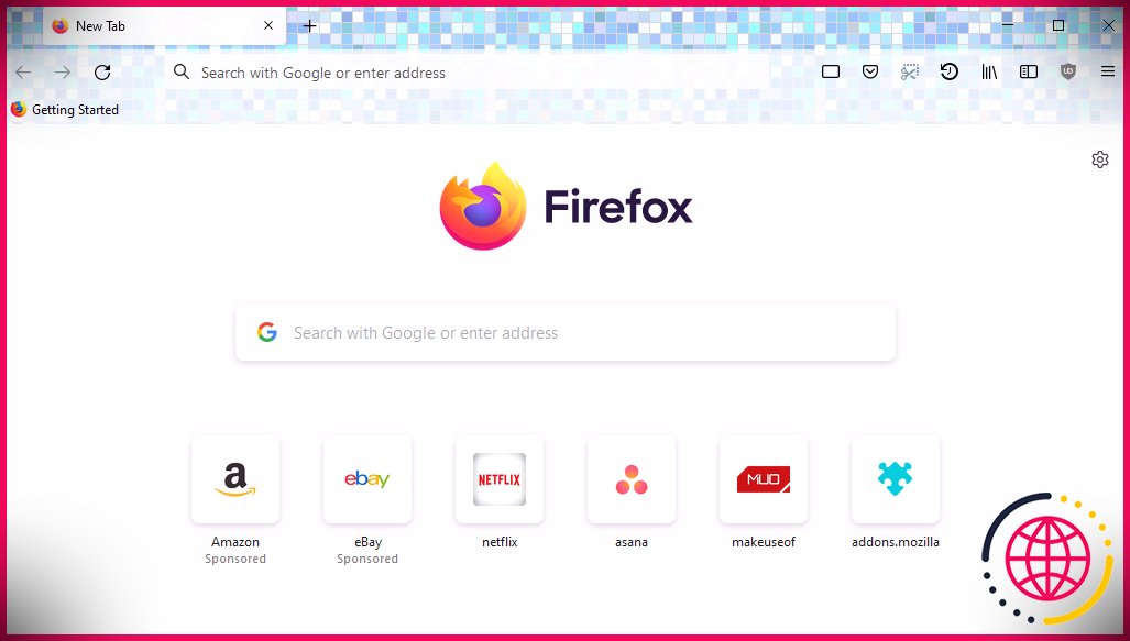 Une capture d'écran de Mozilla Firefox avec le thème Sky of tiles activé