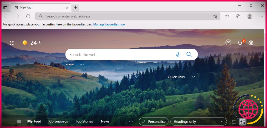Une capture d'écran du thème Beauté pour Microsoft Edge