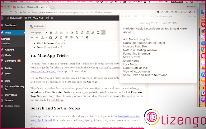 Fonctionnalités Apple Notes - Fenêtre flottante Mac