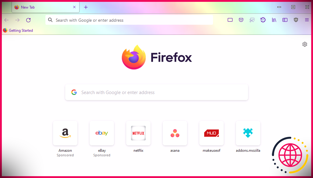 Une capture d'écran de Mozilla Firefox avec le thème Rainbow Pastel activé