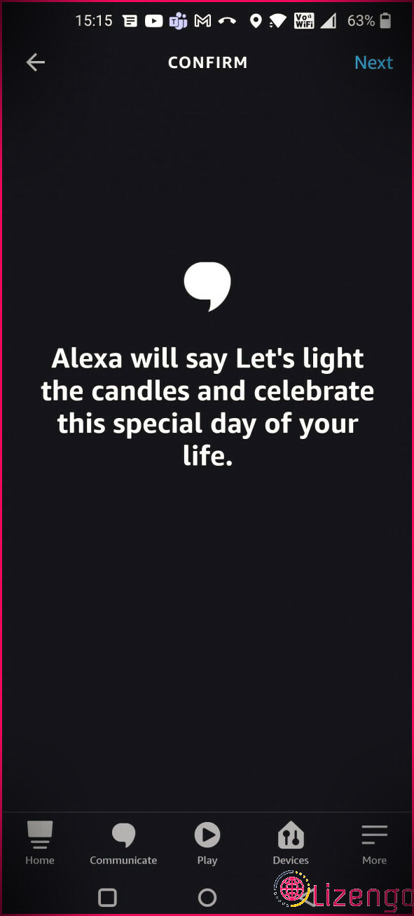 Alexa dira la phrase de voeux d'anniversaire que vous avez choisie
