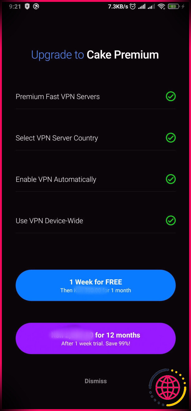Fonctionnalités VPN premium du navigateur Cake