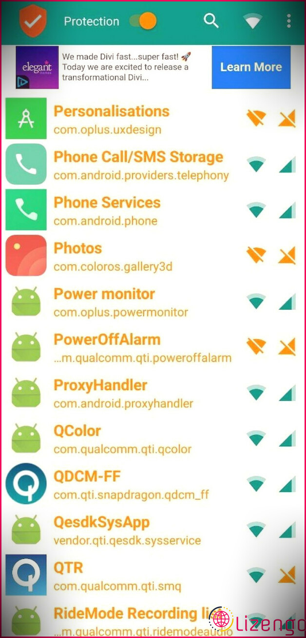 Règles de l'application Android NetProtector