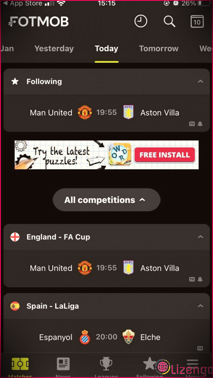 Les derniers matchs de Man United sur l'application iOS FotMob - Football Live Scores.