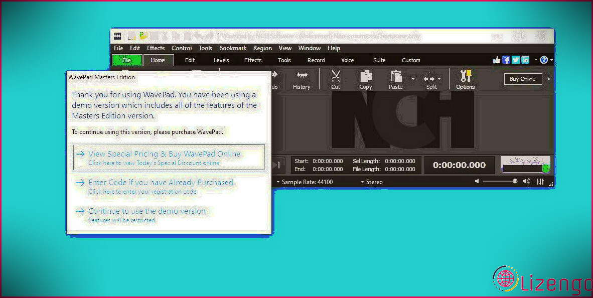 Capture d'écran de l'utilitaire wavepad NCH