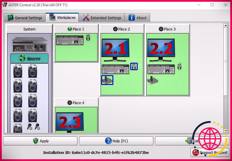 Capture d'écran du système de contrôle Aster
