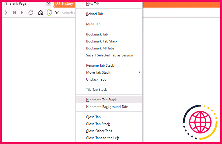 Capture d'écran montrant comment hiberner les onglets dans Vivaldi