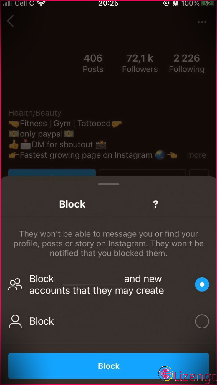 compte de blocage instagram