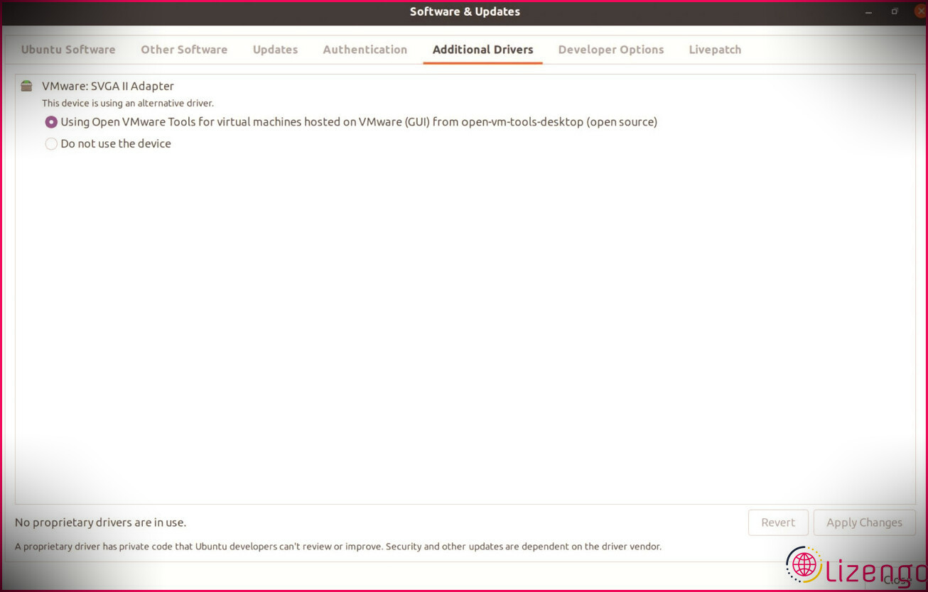 Fenêtre du logiciel et des mises à jour dans Ubuntu