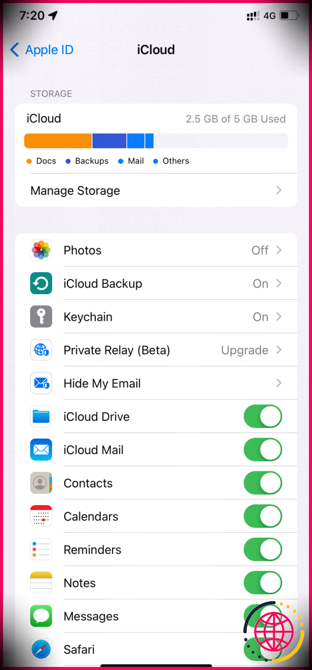 Gérer l'option de stockage dans les paramètres iCloud de l'iPhone