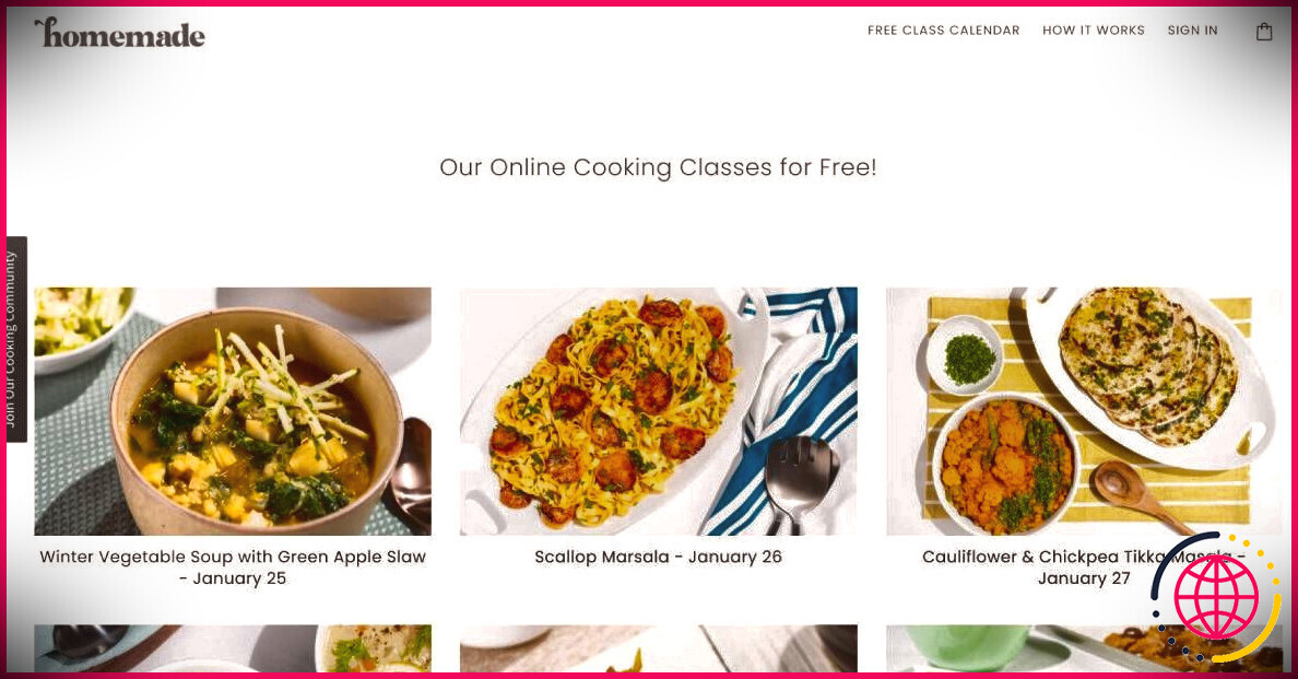 Homemade propose des cours de cuisine en direct gratuits en ligne pour cuisiner avec des chefs professionnels lors d'un appel vidéo